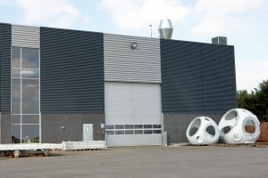 Gray industrial door with windows