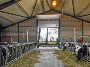 Hofman agriculture gray industrial door with windows interior opened