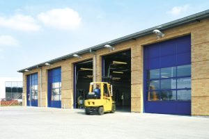 Blue Industrial sectional doors with windows